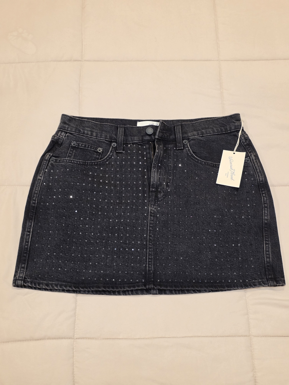 Universal Thread Black Denim Mini Skirt Rhinestone Size 6 NWT